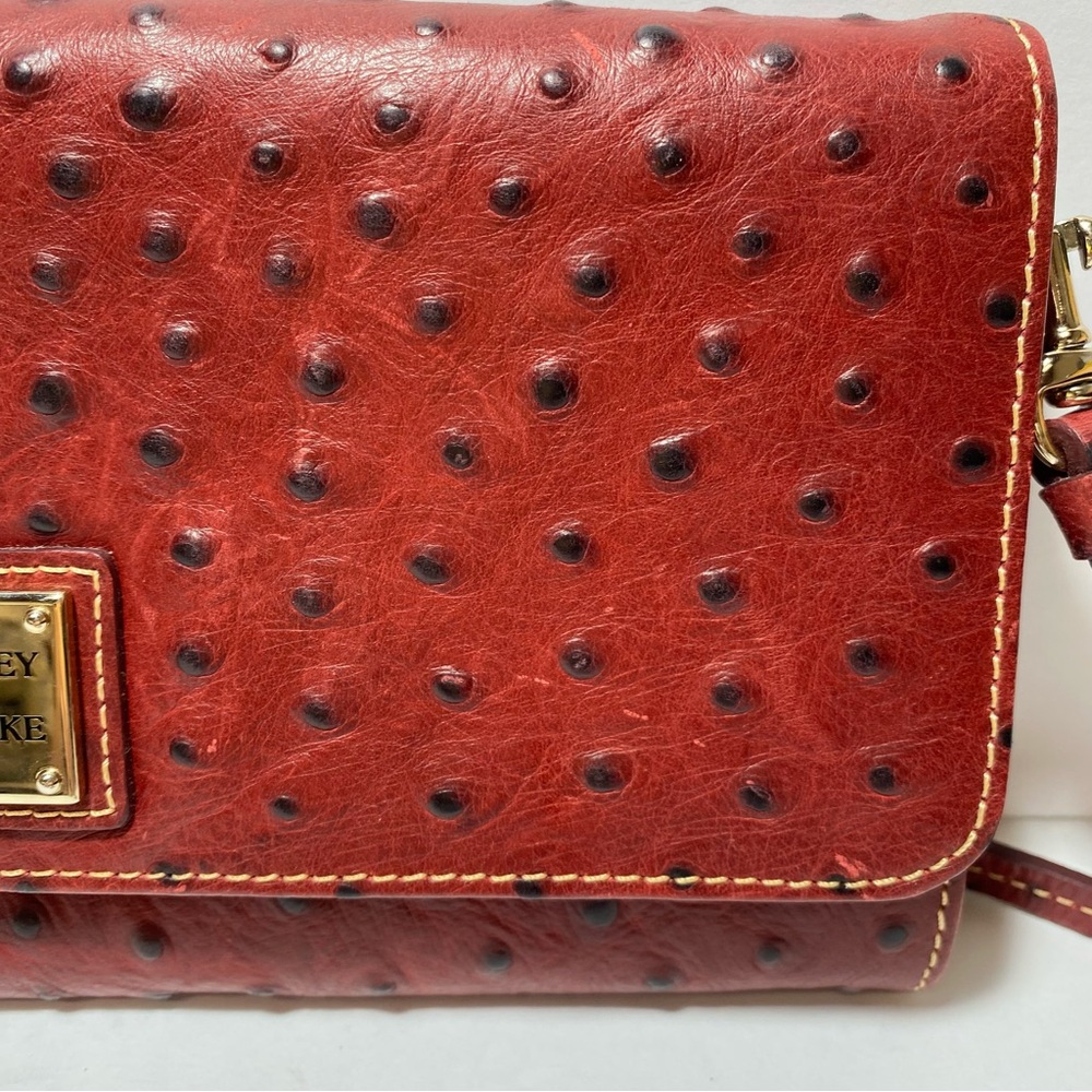 Dooney & Bourke Red Leather Women's Bag  Ostrich Embossed crossbody Clutch Purse - Picture 16 of 16